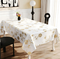 Nappe en PU Blanche Dorée à Motifs Floraux Marguerites, Imperméable, Anti-taches, Lavable, en Vinyle, Taille Personnalisée pour la Maison, l'Hôtel, la Décoration de Banquets