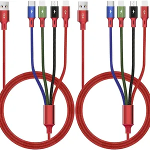 Kabel Pengisian Daya Multi 3,5a [2 Pak 6 Kaki] Kabel Pengisi Daya USB Cepat 4 Dalam 1 dengan 2 * IP/Tipe C/Adaptor Port USB Mikro untuk Telepon