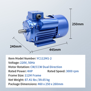 220V 2.2KW YC Series Single-Phase Capacitor Start Asynchronous Motor 3Hp with IE1 Totally Enclosure - Product Image 1