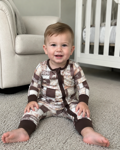 LR3118 RTS Infant Baby Brown Deer Duck Camo Print <b>Kids</b> Wholesale Spandex/Cotton Winter Romper Short Sleeve Zipper Closure <b>Bubble</b> - Product Image 1