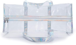 Sac de plage transparent personnalisé pour femmes, grand sac fourre-tout avec fermeture éclair, trousse de toilette en PVC, pochette portable imperméable - Product Image 5