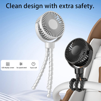 Vente directe d'usine, ventilateur portable pour poussette, mini ventilateur USB rechargeable, affichage numérique LED, 2000 mAh, prêt pour les camping-cars, 5 vitesses, ventilateur pieuvre
