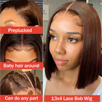 Alibaba 13x4 brun foncé court Bob perruque cheveux humains avant de lacet perruque personnalisé coloré #4 brun droit Bob perruques pour femme noire