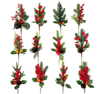 Tige d'aiguilles de pin artificielles de haute qualité avec baies rouges, branche de plante artificielle pour la décoration des fêtes