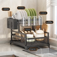 Étagère de rangement de cuisine en métal, égouttoir à vaisselle, support pour bols, porte-ustensiles, support pour planches à découper, porte-tasses et porte-baguettes, organisateur de bols et assiettes