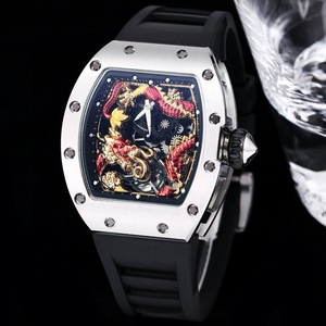<span class=keywords><strong>Reloj</strong></span> <span class=keywords><strong>de</strong></span> Hombre Mecánico Automático <span class=keywords><strong>de</strong></span> Acero Inoxidable con Correa <span class=keywords><strong>de</strong></span> Goma, Diseño <span class=keywords><strong>de</strong></span> Esqueleto Tallado en 3D con Dragón Rojo y Dorado, Tipo Tonneau, el Más Popular <span class=keywords><strong>de</strong></span> Moda - Product Image 2