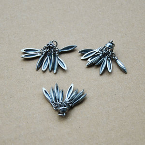 Silver Feather Tassel Charm <b>28mm</b> For Necklace Making Jewelry Findings - Product Image 2