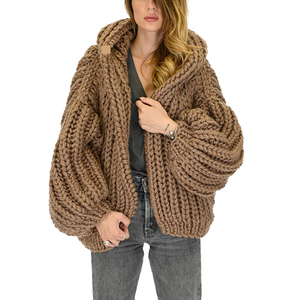 Tùy chỉnh lỏng lười biếng gió trùm đầu cardigan Áo len giản dị dệt kim áo len cho phụ nữ - Product Image 4