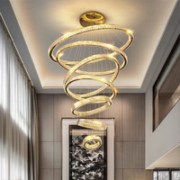 Lustre LED moderne et simple, grand et long, pour escalier, hôtel, décoration intérieure, en cristal de luxe, en forme de cercle