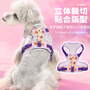 Arnés ajustable para mascotas con correa, estampado de dibujos animados, chaleco para perros a cuadros morados, para caminar al aire libre - Product Image 2