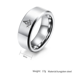 Anel de Tungstênio Clássico à Prova d'Água com Revestimento em Ouro 18K / Prata / Preto, Joia Maçônica para Casamento, Anel de Casal para Homens - Product Image 2