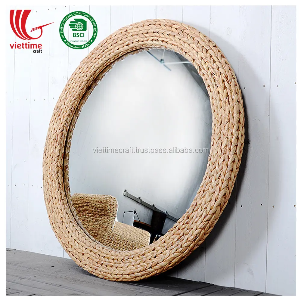 New Design Water hyacinth mirror, high quality products from Vietnam/ straw mirror decor wall