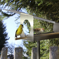 JH-Mech Surface extérieure Décoration de jardin contre la pluie et la neige Mangeoire à oiseaux suspendue en acier inoxydable avec support