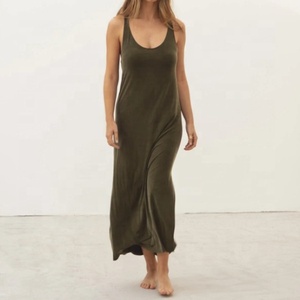 Nuova tendenza Custom Cupro tessuto Maxi abito sottile con spacco a U senza maniche <span class=keywords><strong>incrociato</strong></span> sul retro lungo abito da donna - Product Image 1