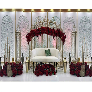 เวทีพิธีแต่งงานทันสมัยพร้อมแผงเลเซอร์ตกแต่ง สามารถปรับแต่งสีและขนาดได้ สำหรับงานเลี้ยงฉลองสมรสแบบมุสลิมอาหรับสุดหรู - Product Image 1
