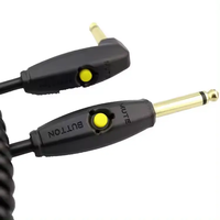 Câble de guitare coaxial tressé blindé plaqué or de 20 pieds avec interrupteur de silence et contrôle, jack mono 6,35 mm pour guitare électrique sans tête
