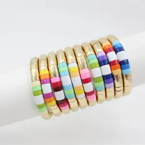 Excellent Quality Enamel Tile Beads Geometric Semi-round Bead Bracelet Premium Ethnic Style Gold Mixed Color Bracelet