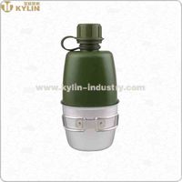 Frasco de cantimplora de agua de plástico ruso de 800ml con taza de aluminio de 350ml con asa y bolsa de tela