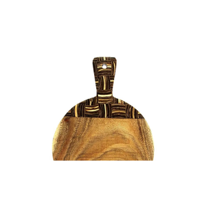 Esta tabla de cortar premium de madera de Suar de 34 cm con mango de cáscara de coco, perfecta para comer con estilo y de forma segura, procedente de Bali. - Product Image 1