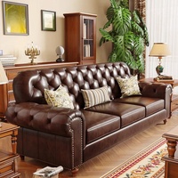 Amerikanisches Retro-Landhaus-Stil PU-Leder Modulares Ecksofa-Set 123 Kombination Dreisitzer Schwamm Chesterfield Wohnzimmer