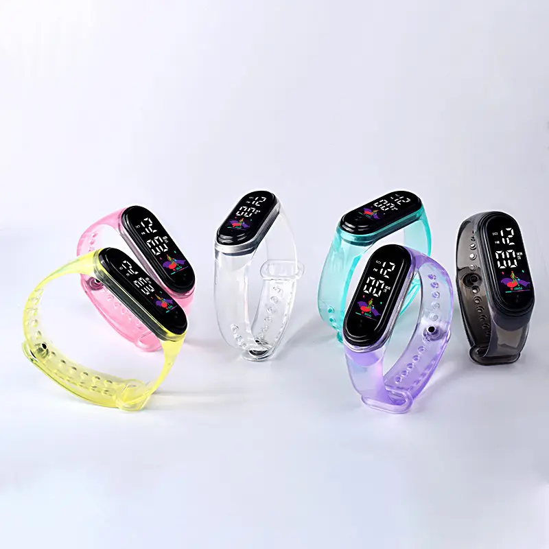 2022 Mode Niedrig preis Quarzuhr für Kinder Beste wasserdichte transparente Pu-Bänder Led Light Digital Sport Kinder Armbanduhr