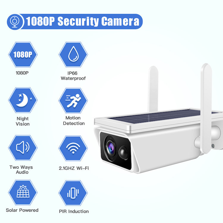 IP66 Solar Powered CCTV Camera , Rechargeable Solar Panel Outdoor Security Camera