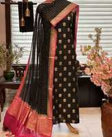 Ensemble 3 pièces exclusif en tissu mercerisé Banarasi pour femme, élégant, non cousu, style Kurti, tenue traditionnelle indienne, idéal pour les fêtes, séchage rapide, protection solaire