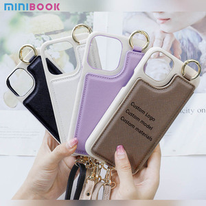 Minibook custom Cellular Saffiano Phone bags Case mirror cinturino da polso card sliding lanyard wallet phone case per Iphone 14 - Product Image 1