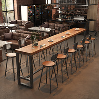 Tavolo da Bar in Legno Massello, Tavolo Lungo per Caffetteria, Bar, Ristorante, Set Tavolo e Sedie con Gambe Alte