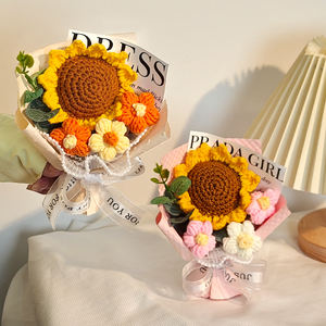 ช่อดอกไม้ไหมพรมถักมือ <span class=keywords><strong>ดอก</strong></span><span class=keywords><strong>ทานตะวัน</strong></span>และดอกกุหลาบ ของขวัญคริสต์มาสที่ดีที่สุดสำหรับเพื่อนสาว ของที่ระลึกวันเกิด ของประดับตกแต่งคริสต์มาส - Product Image 2