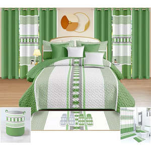 Precio barato de fábrica, gran oferta, colchas, 25 piezas acolchadas en stock, juego de funda de <span class=keywords><strong>cama</strong></span>, funda impresa con cortinas a juego, tamaño Queen King - Product Image 1