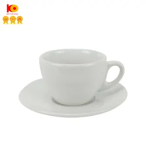 KunYang-Juego de tazas y platillos de café, tazas de cerámica blanca, taza de café de sublimación y platillo