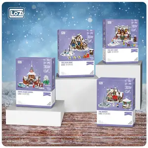 Loz 2195 2198 Santa của làng xe trượt tuyết cửa hàng giáo dục Mini khối xây dựng đồ chơi moc bánh cửa hàng Câu Đố gạch đồ chơi món quà giáng sinh