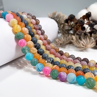 Perles en pierre d'agate de feu mate veinée de dragon, 6mm 8mm, couleurs naturelles mélangées, vente en gros