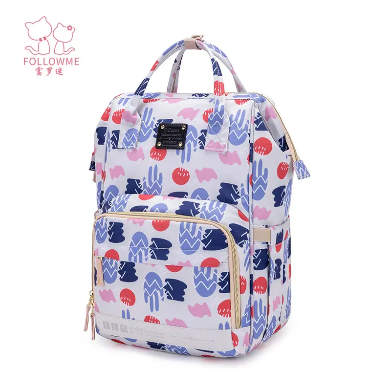 Followme tas ransel popok bayi, dengan bantalan tali Kereta bayi ransel popok Jacquard ibu ayah tas punggung untuk bayi laki-laki perempuan