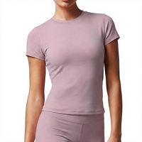 T-shirt de sport à manches courtes pour femme, col rond, coupe ajustée, haut de yoga, haut de sport, vêtements de fitness pour femme