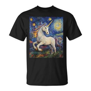 T-shirt Unicorne style Van Gogh Starry Night pour adulte unisexe noir - Product Image 1