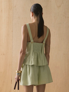 Conjunto de Chaleco y Pantalones Cortos de Algodón <span class=keywords><strong>para</strong></span> Niñas, Primavera 2026, Cuello en V, Plisado, Cintura Alta, Estilo A-Line, OEM por China, Conjunto de 2 Piezas - Product Image 3