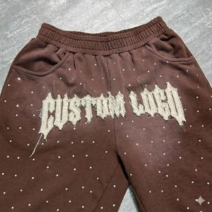 Shorts en coton épais <span class=keywords><strong>d</strong></span>élavé style vintage avec strass, shorts de survêtement <span class=keywords><strong>d</strong></span>élavés à l'acide, logo personnalisé, ensemble baggy pour homme, collection été - Product Image 5