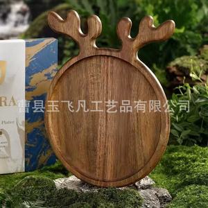 Yu Feifan Acacia Antler <b>Tray</b> Solid Wood Fruit <b>Snack</b> <b>Tray</b> With Handle For Outdoor Picnic Serving - Product Image 4