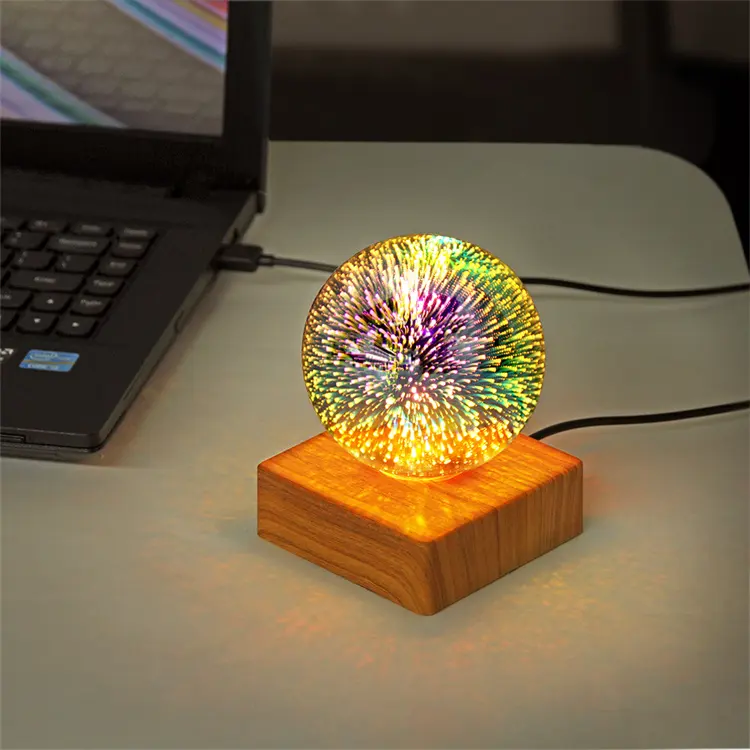 Lampu Proyektor Bola Bundar Kembang Api Kaca 3D 5V Colokan USB Tampilan Seni Dekorasi Samping Tempat Tidur Rumah Regalo De Navidad