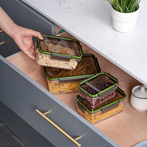 Transparent Food <b>Storage</b> <b>Container</b> Rectangle <b>Stackable</b> Clip On Lid Freshness Preservation Fridge Use Household - Product Image 3