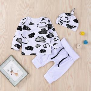 Conjuntos de Ropa para Bebés Niños y Niñas, Traje de Ropa para Bebés con Sudadera de Manga Larga con Nubes + Pantalones + Gorro, Conjunto de 3 Piezas para Recién Nacidos - Product Image 3