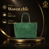 Sac fourre-tout d'été en cuir de vachette vert tressé pour femme, sac à main minimaliste avec poche intérieure zippée et fermeture à lacets