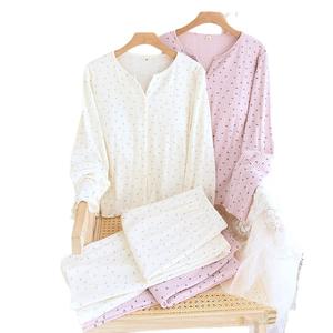 Pijamas con almohadilla para el pecho para mujer Otoño Invierno nuevos pantalones de manga larga delanteros informales transpirables elásticos florales sueltos gruesos <span class=keywords><strong>ropa</strong></span> de casa - Product Image 3