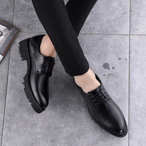 Nouvelle Tendance Chaussures Derby Homme en Cuir Noir à Lacets Bout Carré Plateforme Printemps Été Automne Résistantes à l'Usure - Product Image 3