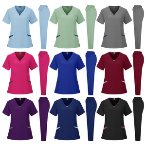 Nurse Uniform Set V-Neck Short Sleeve Scrub Suit For Hospital Pet Clinic Grooming Salon Workwear Split Design Women's Clothing - Product Image 4