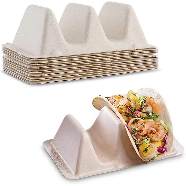 Titular Taco Placa Taco com 3 compartimentos Takeaway Biodegradável Sugarcane Bagasse Food Tray