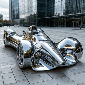 Sculptures personnalisées grandeur nature en acier inoxydable poli miroir, style technologique futuriste, en forme de concept de voiture de course, pour ornement de place publique - Product Image 2