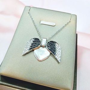 Kalung Rantai Panjang Hati Sayap Bulu Perak Sterling 925 untuk Wanita Liontin Cinta Malaikat Membuat Perhiasan Choker - Product Image 2